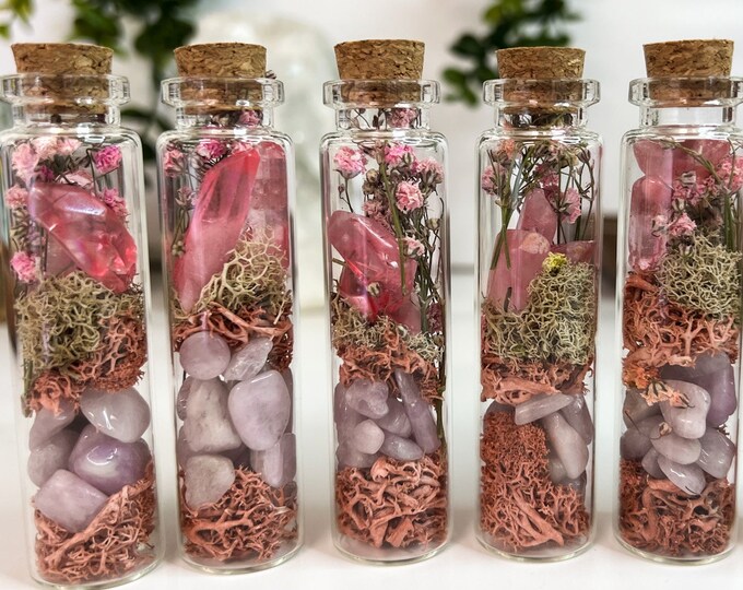 Good Vibes Terrarium Spell Jar With Kunzite and Pink Aura Quartz