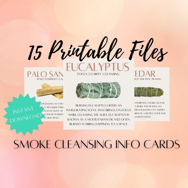 15 Smudge Information Cards, Smoke Cleansing Info, Printable Sage Meaning Cards, Digital Download, Print From Home, Sage & Palo Santo Cards