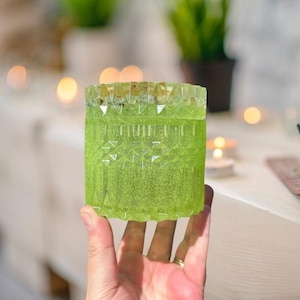 Green Resin Crystal Jar with Lid, Rutile Quartz & Dried Flower Petals, Witchy Trinket Box, Crystal Storage, Handmade Glitter Resin Container