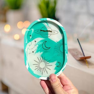 Celestial Tray with Moons & Stars, Jesmonite Resin Trinket Dish, Planet Decorative Catchall, Witchy Home Decor, Astrology Gift