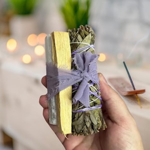 Lavender Smudge Kit, Palo Santo Stick & Selenite Crystal, Smoke Cleansing Bundle, Energy Clearing Set, Witchy Altar Tool, Spiritual Gift Set