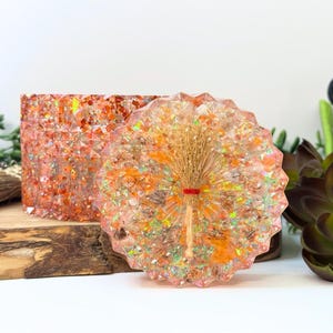 Witchy Resin Crystal Jar with Lid, Handmade Citrine and Rutile Quartz, Sparkly Holographic Trinket Box, Witchcore Decor, Witch Stash Jar