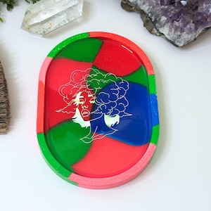 Colorful Goddess Tray, Holographic Resin Trinket Dish, Bright Vanity Catchall, Jewelry Holder for Crystals & Keys, Spiritual Gift for Her