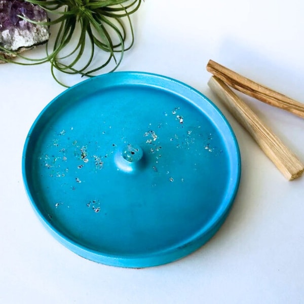 Blue Sparkle Incense Stick Holder, Smoke Cleansing Tools, Incense Burner Dish, New Home Gift, Altar Tools for Good Vibes & Positivity