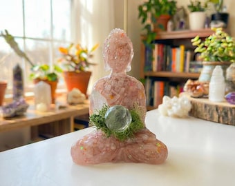 Stunstone & Resin Crystal Buddha, Spiritual Home Decor Gift, Natural Stone, Crystal Figurine, Magical Housewarming Gift