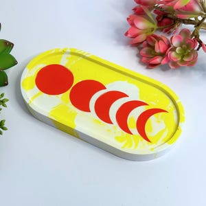Moon Phase Decorative Tray, Oval Jesmonite Catch-All, Witchy Vanity Dish, Celestial Home Decor & Unique Gift for Her, Astrology Housewarming