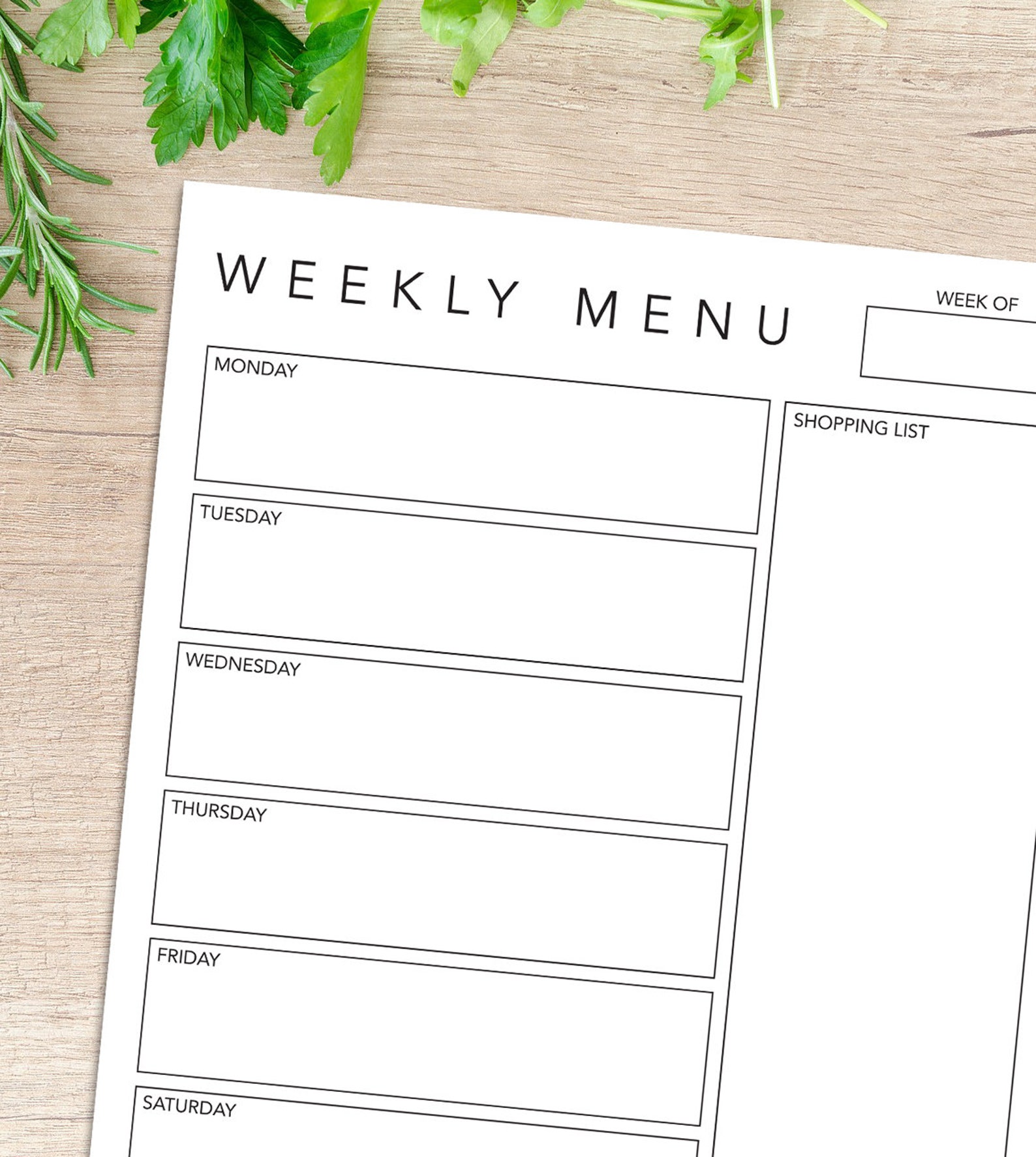 Blank Reusable Weekly Meal Planner DIGITAL DOWNLOAD Simple Etsy