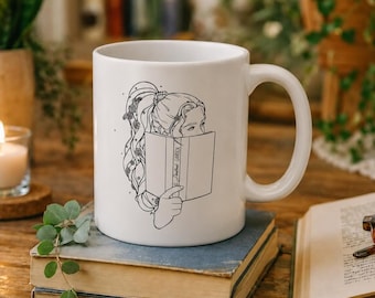 Buchliebhaber Tasse, Mädchen mit Büchern und Pflanzen, wunderlich, Frühlingsgeschenke, Frühlingsdekor