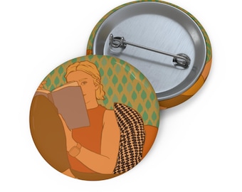 Vintage Buchliebhaber Pin Button, Retro Badge Geschenk für Leser, 70er Jahre Stil Literatur Pin