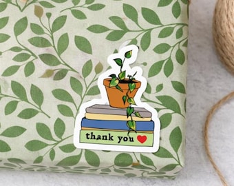 Thank You Book Plant Sticker, Small Business Packaging Seal, Book Lover Gift Wrap, Spring