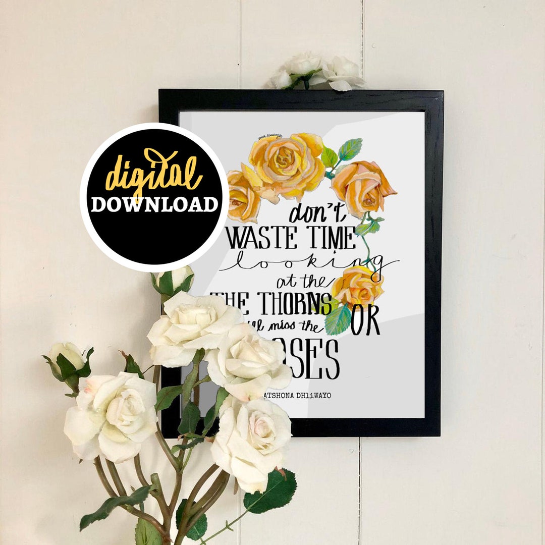 Printable Typography, Digital Download DIY, Yellow Rose Quote, Flower