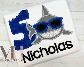 Shark Birthday Shirt, Personalized shark Shirt, Boys Custom Name Shirt, Embroidered shark shirt, Shark Birthday Party, Birthday Gift For Boy