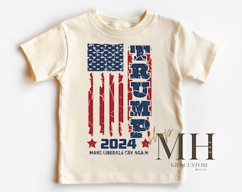 Trump 2024 Shirt, Patriotic Kids T-shirt, Election 2024 Shirt, Trump USA Flag Tee, Boys Girls Toddler Natural Tee, Gift For Kids