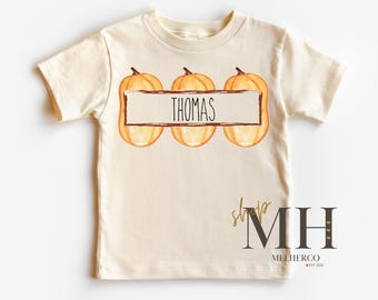 Personalized Fall Pumpkin Shirt, Custom Name Pumpkin Shirt, Kids Pumpkin patch Shirt, Natural Tee, Boys Kids Toddler fall tshirt