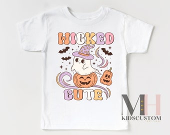 Wicked Cute Halloween Shirt, Halloween Kids Shirt, Ghost Pumpkin Girls T-shirt, Retro Toddler Tee, Gifts For Kids