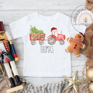 Personalized Christmas Tractor Shirt, Boy Christmas Name Shirt, Custom Tractor Christmas Shirt, Kids Toddler Boy Christmas Shirt