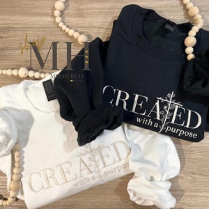 Sudadera bordada "Creado con un propósito", sudadera cristiana bordada, ropa cristiana, cruz floral, regalos cristianos para mujer