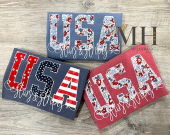 Embroidered USA T-Shirt, America Flag Sweatshirt, USA Stars and Stripes Shirt, Patriotic Apparel, Women USA T-shirt, 4th Of July, Usa Shirt