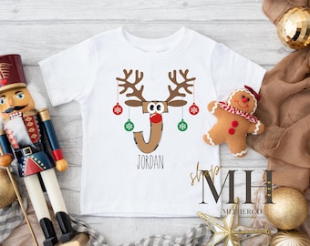Personalized Reindeer Christmas Shirt, Custom Christmas Name Shirt, Kids Christmas Monogram Shirt, Boys Girls Kids Toddler Christmas Tee