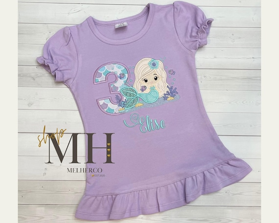 Embroidered Mermaid Birthday Ruffle Shirt, Custom Mermaid Shirt, Personalized Girl Mermaid Shirt, Mermaid Birthday Gift