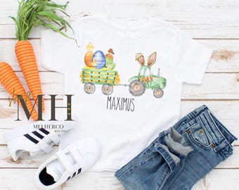 Personalized Easter Tractor Shirt, Boy Easter Name Shirt, Custom Tractor Easter Shirt, Easter Chicks, Kids Toddler Boy Easter Shirt