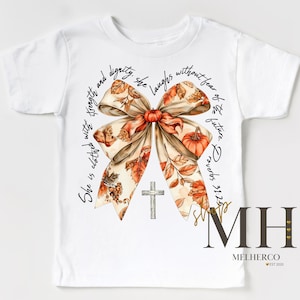 Faith Bow Fall Leaves Shirt, Fall Autumn T-shirt, Girl Jesus Shirt, Christian Kids Apparel, Girls Kids Toddler Christian Tee, Gift for Kids