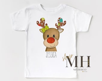 Personalized Christmas Reindeer Shirt, Custom Girl Christmas Shirt, Reindeer Shirt, Girls Kids Toddler Christmas Shirt, Gift For Kids