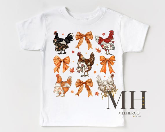 Chicken bow Shirt,  Girl Fall Autumn T-shirt, Cute Kids Chicken Shirt, Girls Kids Toddler Thanksgiving Tee, Gifts for kids