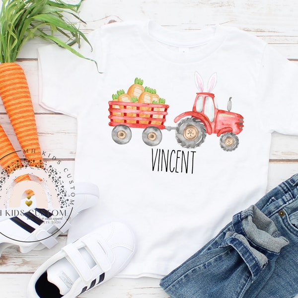 Personalized Easter Tractor Shirt, Boy Easter Name Shirt, Custom Tractor Easter Shirt, Easter Red Tractor, Kids Toddler Boy Easter Shirt