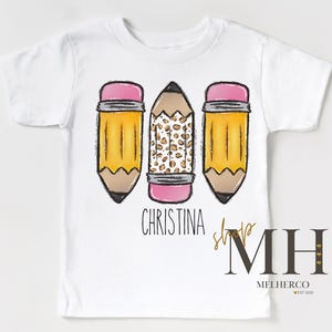 Personalized Back to School Shirt, First Day Of School Shirt, Back To School Name Shirt, Girl Custom Name shirt, Girl Leopard Pencil Shirt
