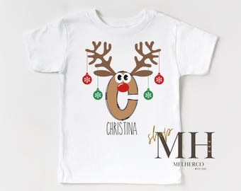 Personalized Reindeer Christmas Shirt, Custom Christmas Name Shirt, Kids Christmas Monogram Shirt, Kids Toddler Christmas Tee, Gift For Kids