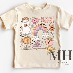 Ghost Halloween Shirt, Doodles Halloween Kids Shirt, Ghost Boo Girls T-shirt, Retro Toddler Natural Tee, Gift For Kids