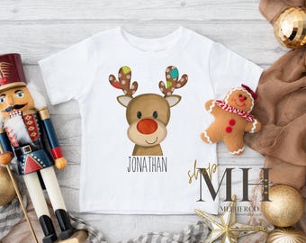Personalized Christmas Reindeer Shirt, Custom Boy Christmas Shirt, Christmas Reindeer Shirt, Boys Kids Toddler  Christmas Shirt