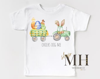 Chicks Dig Me Easter Tractor Shirt, Kids Tractor Easter Shirt, Boy Easter Egg Easter Shirt, Boys Kids Toddler Easter Shirt, Boy Easter Gift