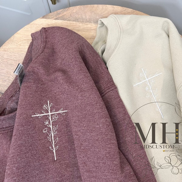 Embroidered Floral Cross Sweatshirt, Christian Sweatshirt, Christian Apparel, Christian Cross Crewneck,  Adult unisex, Christian Gift