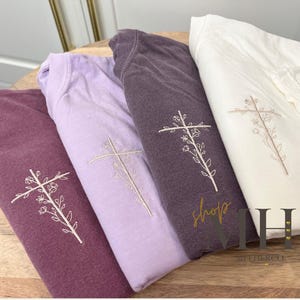 Embroidered Floral Cross Shirt, Christian Shirt, Christian Apparel, Faith Cross Shirt, Faith Gift, Christian Gift For Her, Mothers Day Shirt