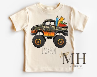Personalized Name Boy Shirt, First Day Of School Shirt, Custom Boy Truck School Shirt, Boys Kids Toddler Back To School Natural Shirt