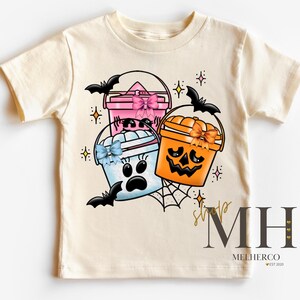 Trick or Treat bucket Shirt, Girl Halloween T-shirt, Kids Halloween Shirt, Girls Kids Toddler Halloween Natural Tee, Gift for Kids