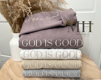 Embroidered God Is Good Sweatshirt, Embroidered Christian Sweatshirt, Christian Apparel, Adult Unisex Sweatshirt, Embroidered Sleeve