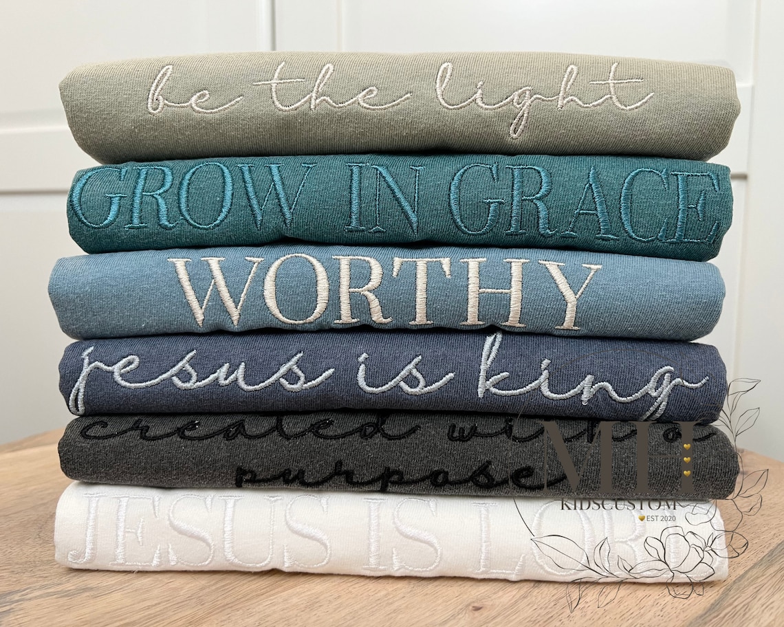 Embroidered Christian Shirt, Grow In Grace, Jesus Is King Shirt, Worthy, Christian Tshirts, Christian Apparel, Adult Unisex, Christian Gift image 1