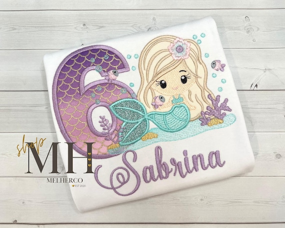 Embroidered Mermaid Birthday Shirt, Custom Girl Birthday Shirt, Personalized Mermaid Shirt, Mermaid Birthday Party, Mermaid Party Gift, Pink
