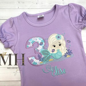 Embroidered Mermaid Birthday Ruffle Shirt, Custom Mermaid Shirt, Personalized Girl Mermaid Shirt, Mermaid Birthday Gift image 2
