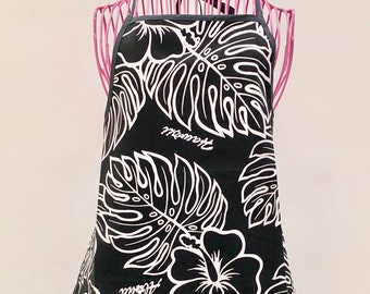 Floral Print Adult Apron with wide pockets/cotton canvas/black/pink/teal/cream/monstera/made in Hawaii/valentine/kitchen item/durable/MC102