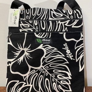 Hawaii Crossbody bags,Cotton canvas,Cross body bag with pockets,Shoulder bags,Made in Hawaii,Purse,Monstera,Summer,MC909 Black