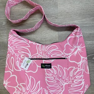 Hobo bags with zipper/cotton canvas bag/Satchel bags/Body cross bags/made in Hawaii/shoulder bags/baby bags/women's bag/Summer/MC703 Pink
