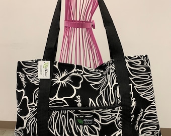 Beach bag M,Hawaiian Tote bag,Hawaiian Print,Made in Hawaii,Shopping Bag,Travel Tote Bag,Mother'sBags,Yoga Bag,Summer,900M Monstera Black