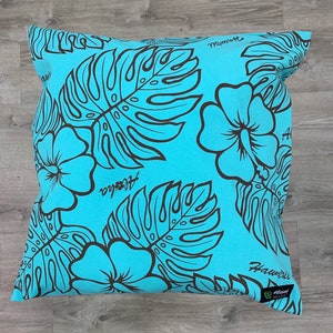 18x18 Hawaiian Print Monstera Pillow Case cotton canvas/tropical decor/tropical living/hawaiian decor/teal/cream/black/cotton canvas/MC200