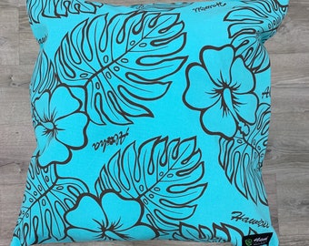 Funda de almohada de lona de algodón con estampado hawaiano Monstera de 18 x 18/decoración tropical/vida tropical/decoración hawaiana/verde azulado/crema/negro/lona de algodón/MC200