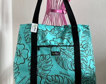 Beach bag M,Hawaiian Tote bag,Hawaiian Print,Made in Hawaii,Shopping Bag,Travel Tote Bag,Gym bag,Mother's Bags,Yoga Bag,Summer,900M Teal