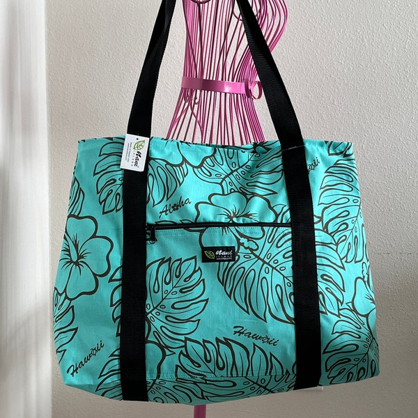 Beach bag M,Hawaiian Tote bag,Hawaiian Print,Made in Hawaii,Shopping Bag,Travel Tote Bag,Gym bag,Mother's Bags,Yoga Bag,Summer,900M Teal